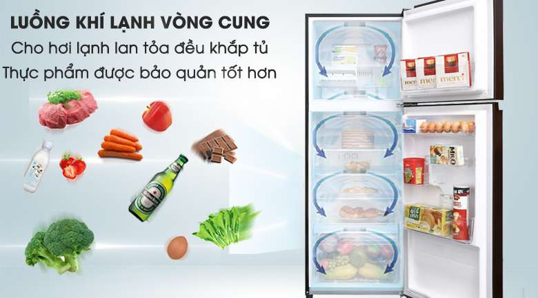 Luồng khí lạnh vòng cung giúp thực phẩm được làm lạnh đồng đều, hiệu quả - Tủ lạnh Toshiba Inverter 305 lít GR-AG36VUBZ XB