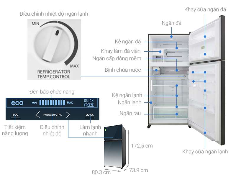 Thông số kỹ thuật Tủ lạnh Toshiba Inverter 555 lít GR-AG58VA GG