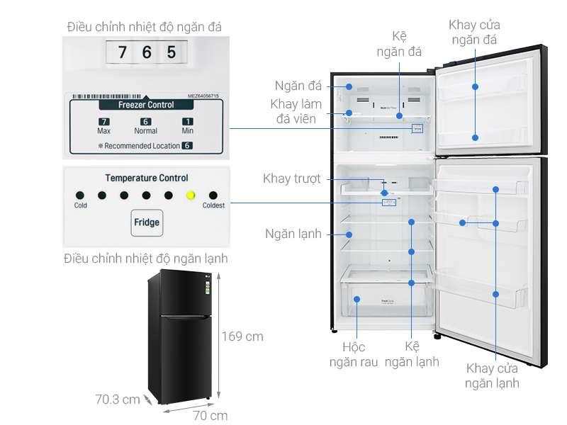 Thông số kỹ thuật Tủ lạnh LG Inverter 393 lít GN-B422WB
