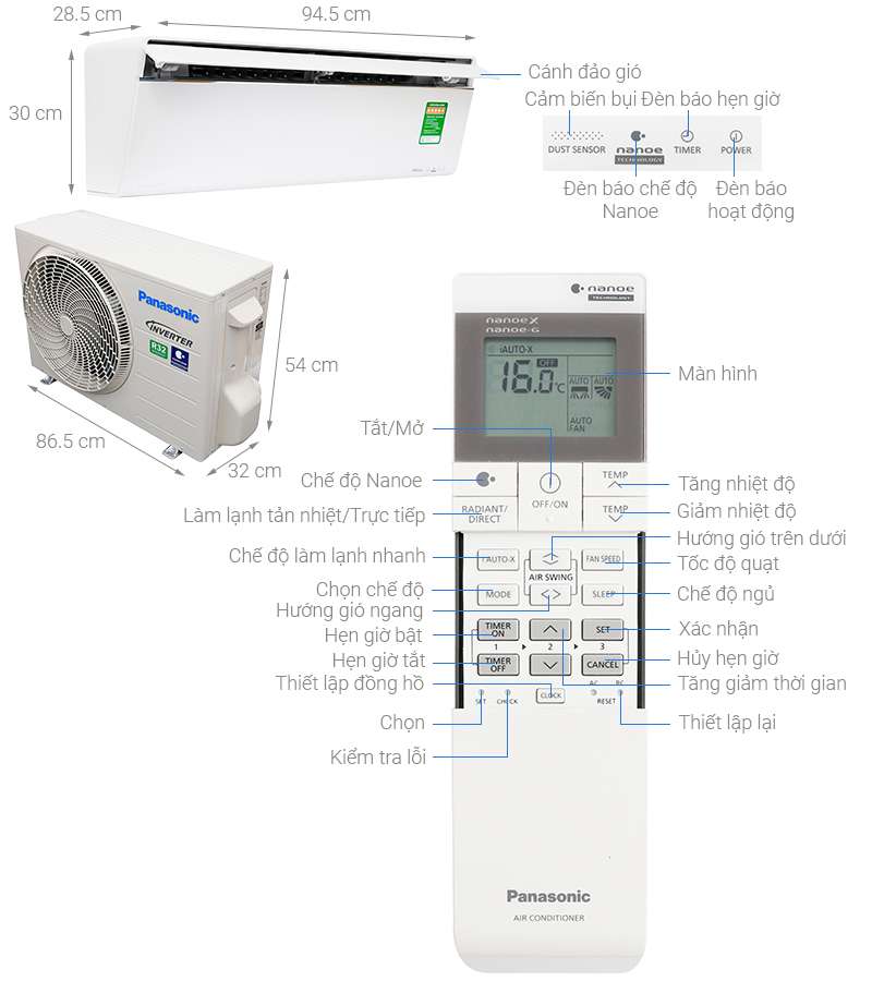 Thông số kỹ thuật Máy lạnh Panasonic Inverter 1 HP CU/CS-VU9UKH-8